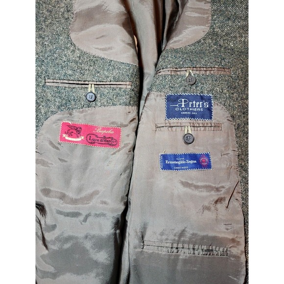 Bespoke Luca diMarco Tweed Olive Green Cashmere Blazer Cloth Ermengildo Zenga 46 - Picture 9 of 14